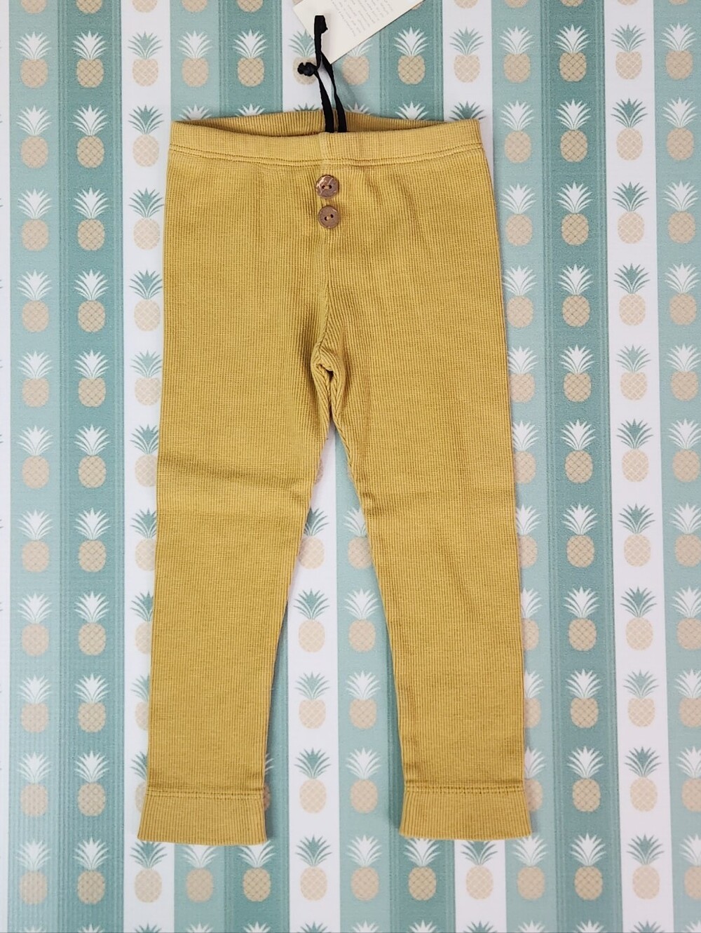 Kidwild Mustard Ribbed Kids Leggings with Button Detail